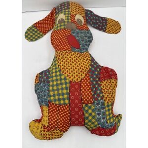 Vtg 1970s Patchwork Dog Plushie Retro Floppy Ear Stuffed Animal Pillow Stars